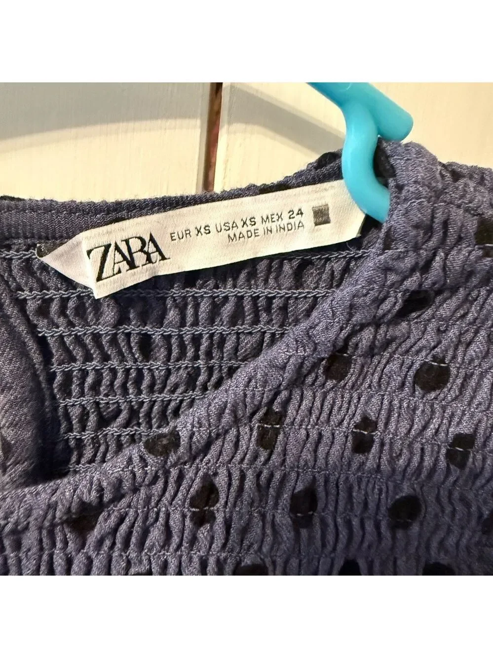 Zara Dark Blue Polka Dot Ruffle Crop Top